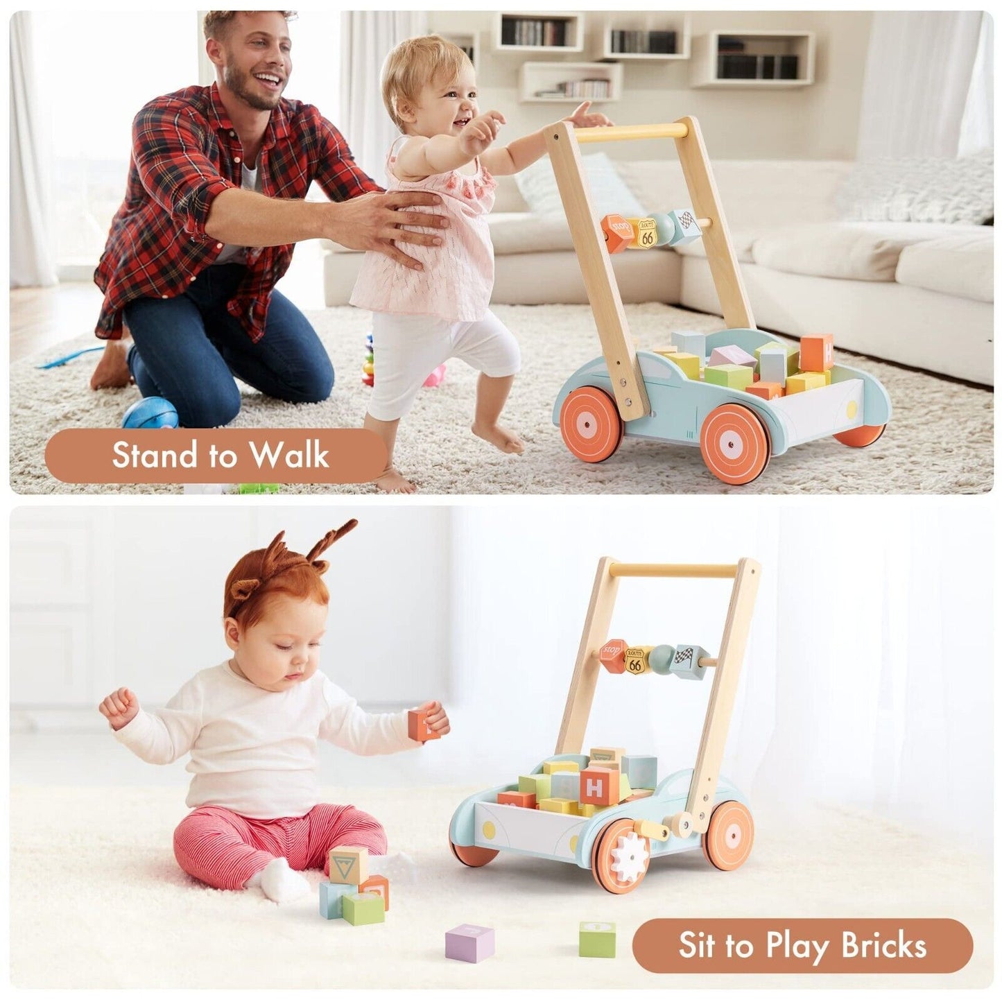 Wooden ABC 123 Baby Walker with Traffic Signs