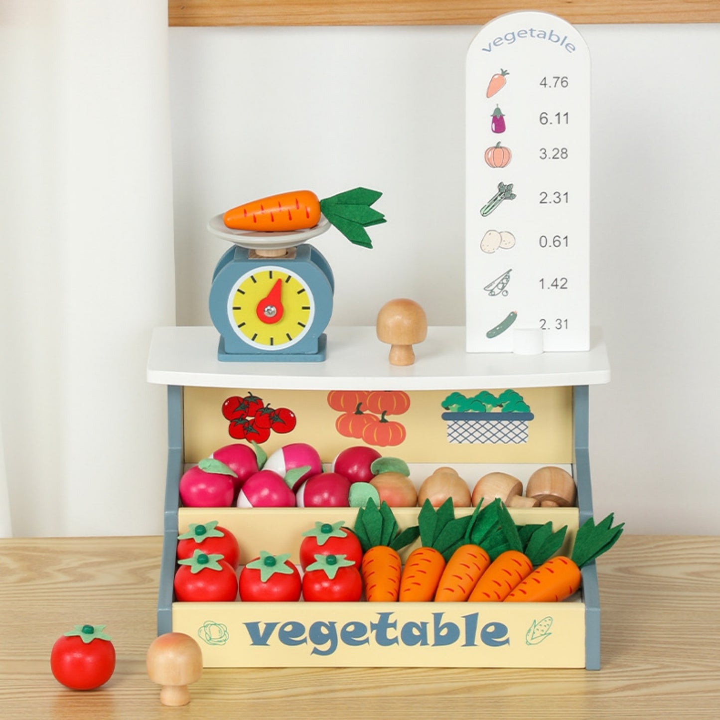 Child playing with Wooden Veggie Market Playset – imaginative grocery role‑play