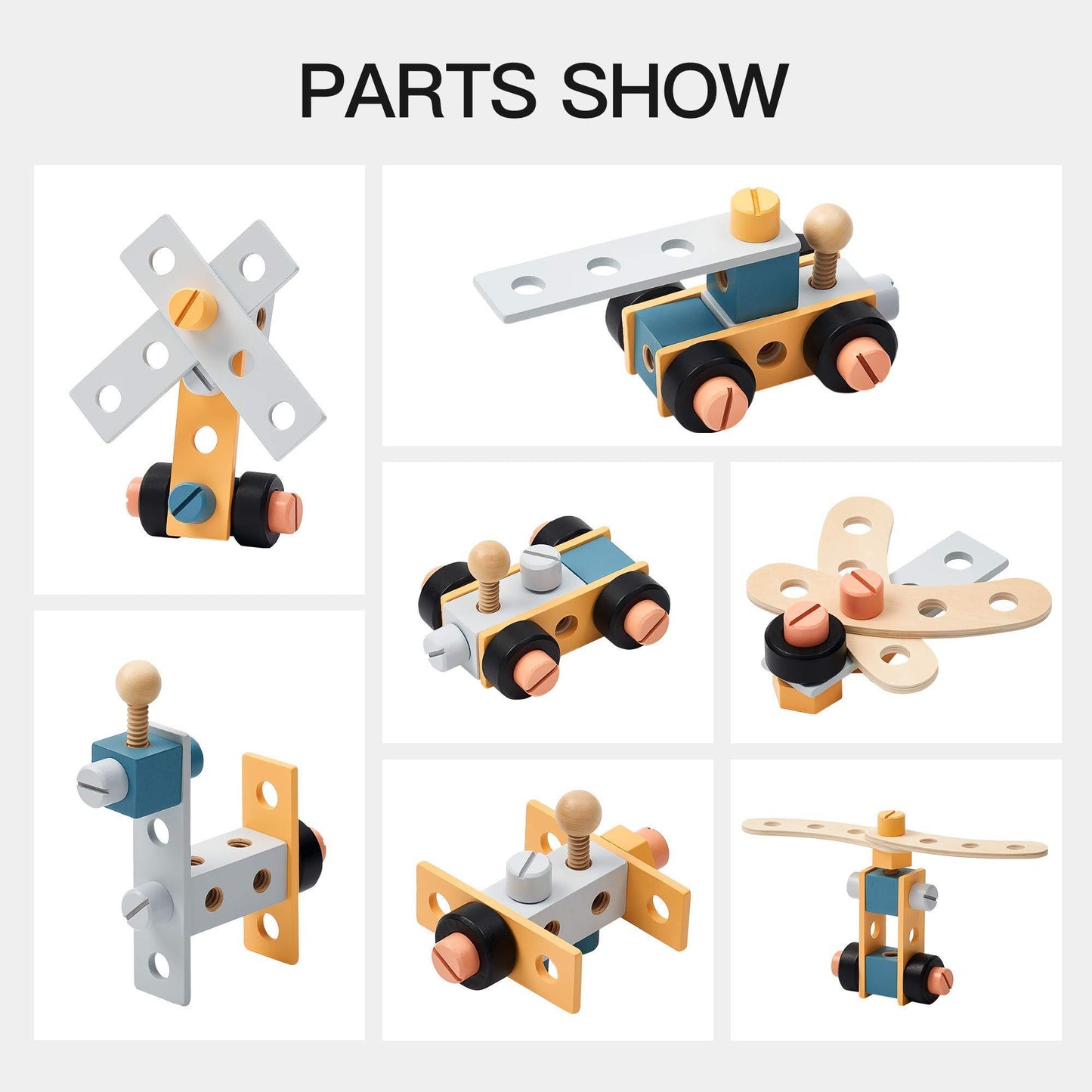 Children’s creative project built on wooden workbench – toy model showcase