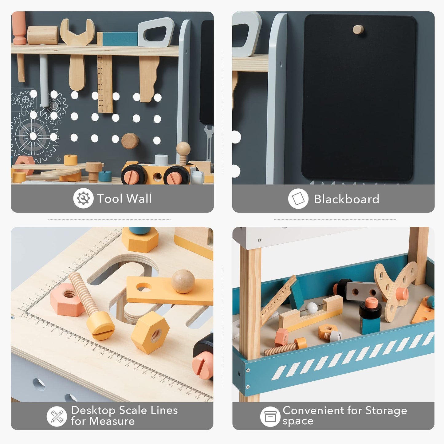 Close‑up of wooden screwdriver and nuts – educational tool detail