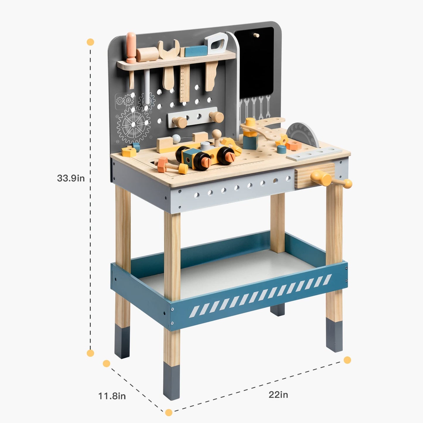 Dimension diagram of wooden workbench – length, width, height guide