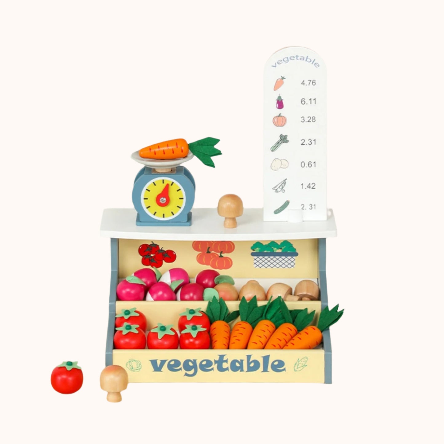Montessori wooden veggie market playset for toddlers – pretend play grocery toy