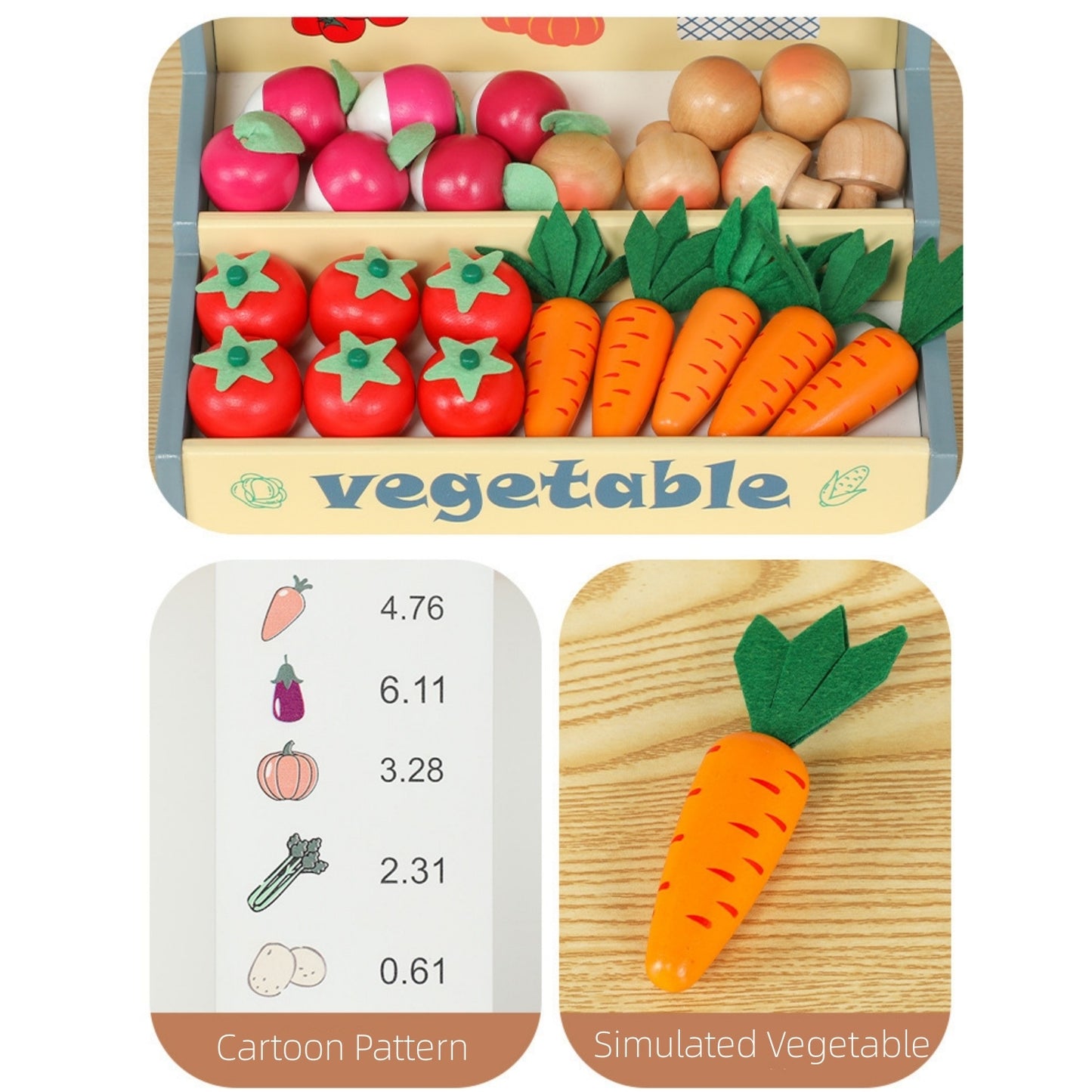 Wooden Veggie Market Playset – close-up of little pieces