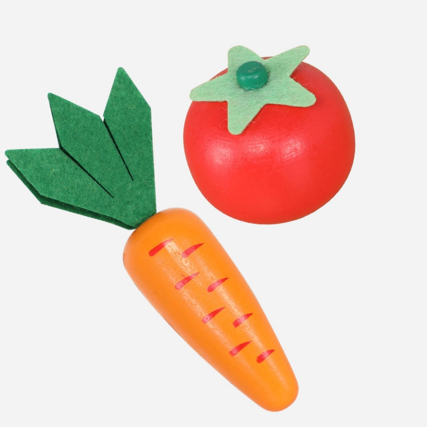 Wooden Veggie Market Playset – close‑up of pretend wooden carrots and lettuce