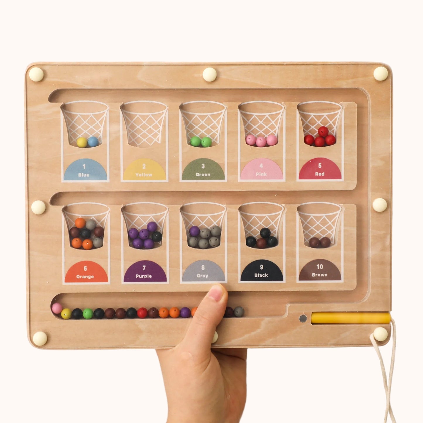Magnetic Color & Number Maze wooden board with acrylic cover — Montessori counting and color-matching toy for preschoolers, mess-free play
