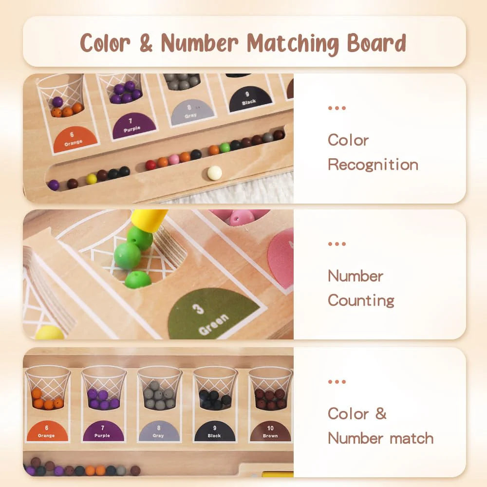 Magnetic Color & Number Maze illustrating color recognition, counting and hand-eye coordination — travel-friendly Montessori learning toy for preschoolers