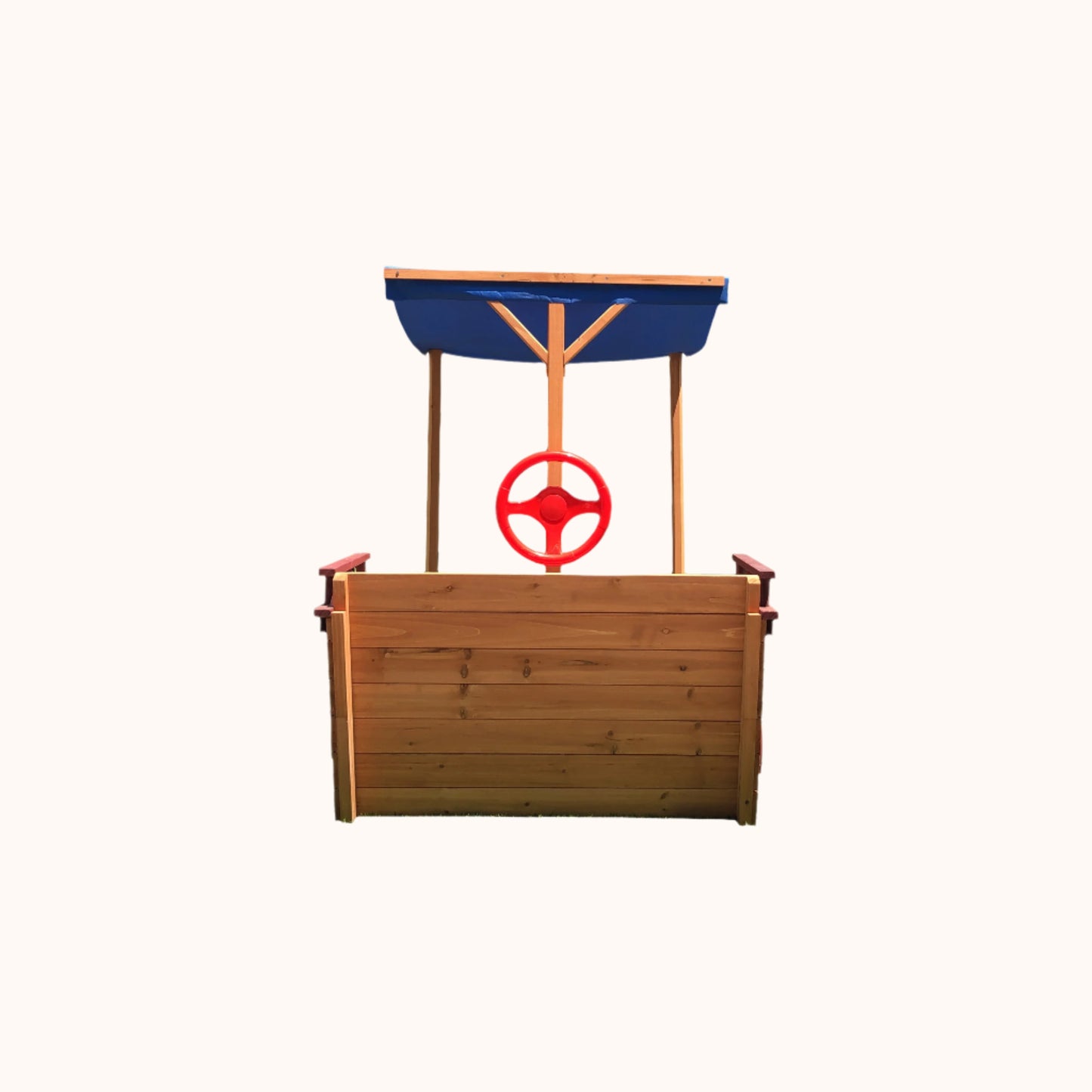 Back side of wooden sandbox  – safe and practical design