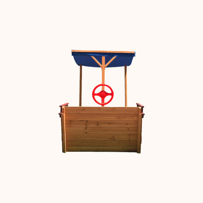 Back side of wooden sandbox  – safe and practical design