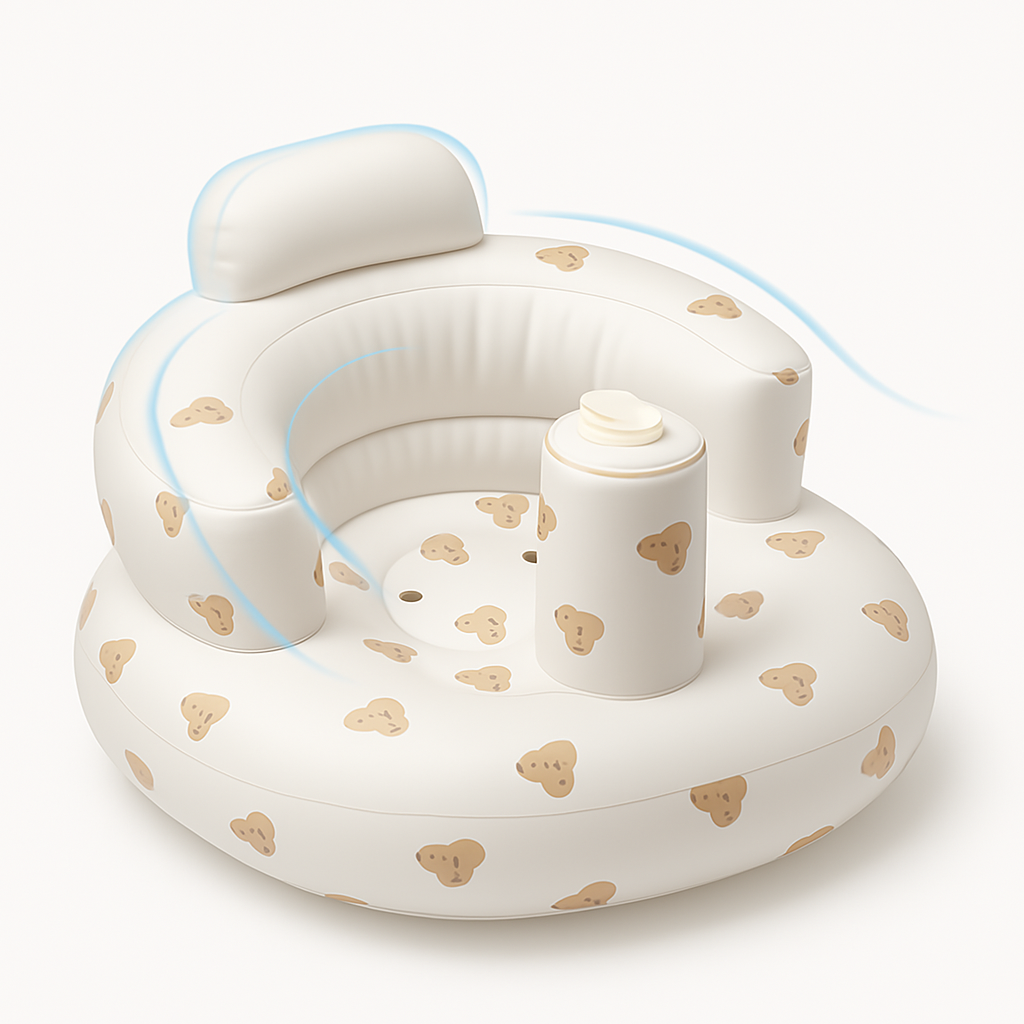 ComfyBub™ inflatable baby seat with a cozy headrest and full back support in a portable - foldable design for babies