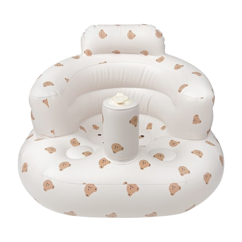 ComfyBub™ inflatable baby seat with an adorable bear face pattern and supportive backrest - portable and foldable for travel