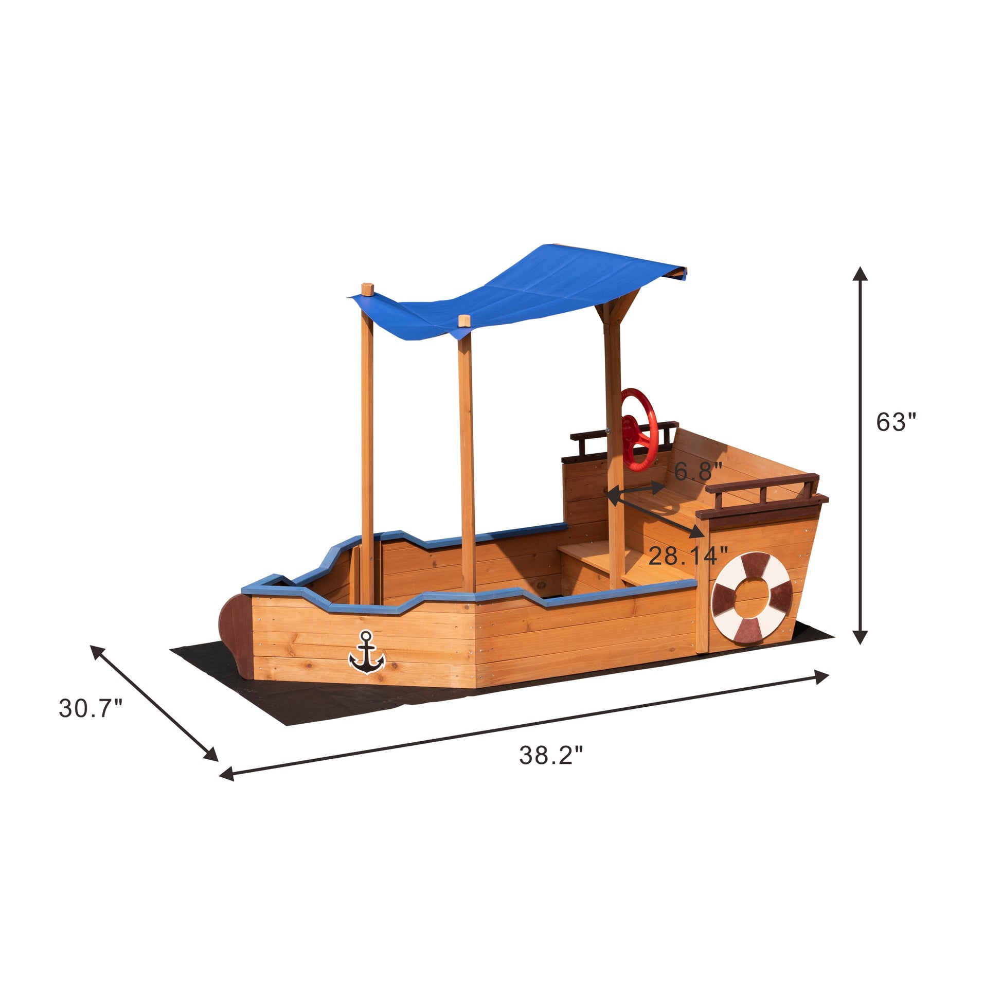 Dimension diagram of outdoor wooden sandbox – length, width, height guide