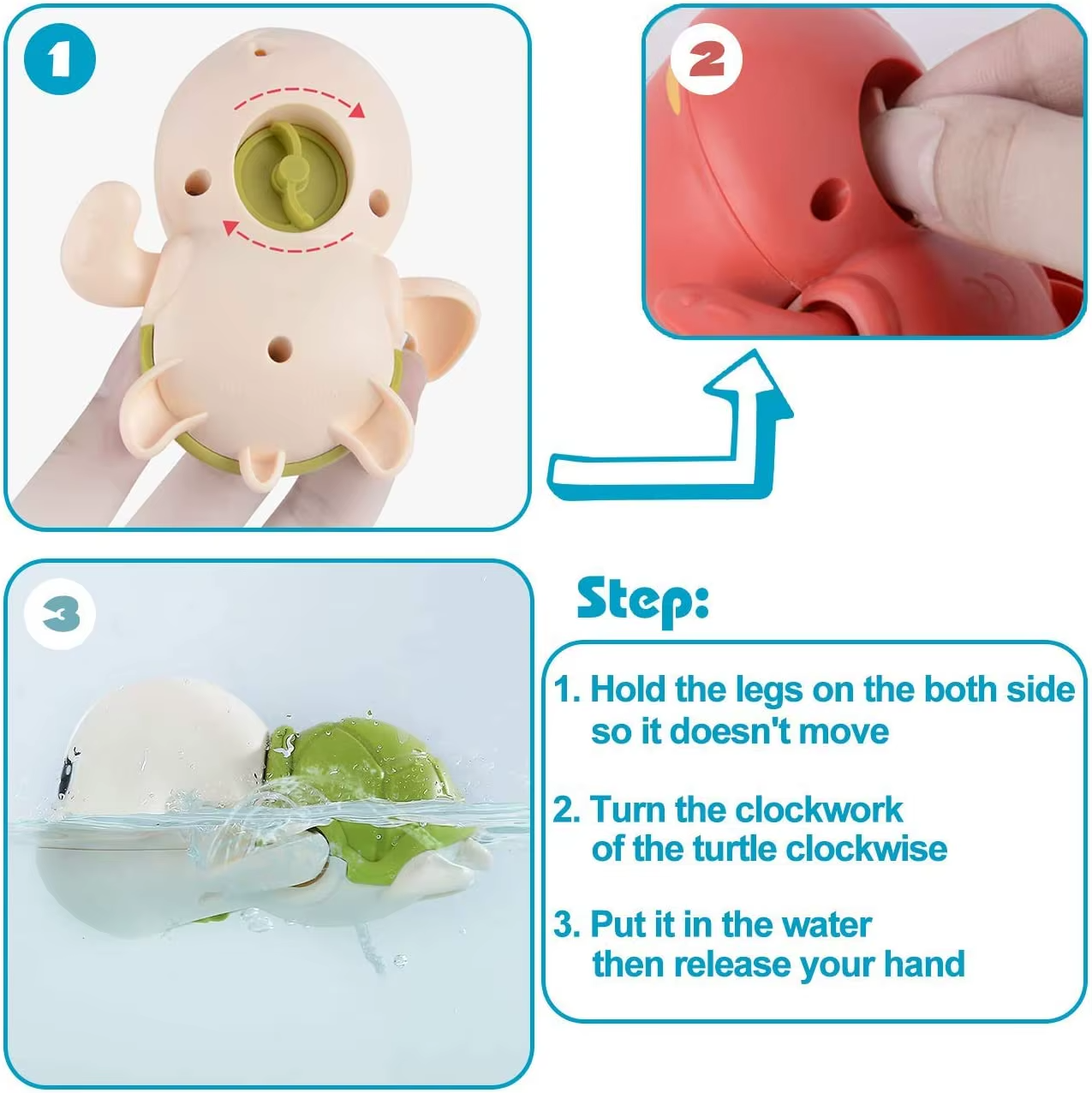 How to use: wind turtle clockwise to activate play